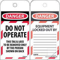 SELF LAMINATING TAGS, LOCKOUT, DANGER DO NOT OPERATE THIS TAG & LOCK. . ., 6X3, POLYTAG, BOX OF 150