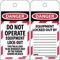 TAGS, DANGER, DO NOT OPERATE EQUIPMENT LOCK OUT, 6X3, SYNTHETIC PAPER, 25/PK (HOLE)