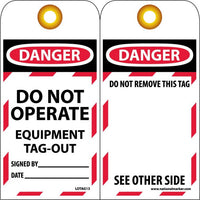 TAGS, LOCKOUT, DANGER DO NOT OPERATE EQUIPMENT TAG OUT. . ., 6X3, UNRIP VINYL  GROMMET PACK OF 10