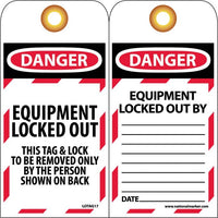 TAGS, DANGER, EQUIPMENT LOCKED OUT, 6X3, SYNTHETIC PAPER,  25/PK (HOLE)