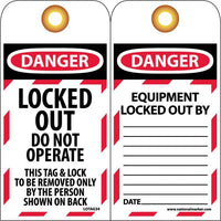 TAGS, DANGER, LOCKED OUT DO NOT OPERATE, 6X3, SYNTHETIC PAPER, 25/PK (HOLE)