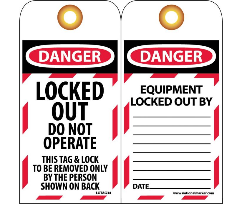 TAGS, DANGER, LOCKED OUT DO NOT OPERATE, 6X3, SYNTHETIC PAPER, 25/PK (HOLE)