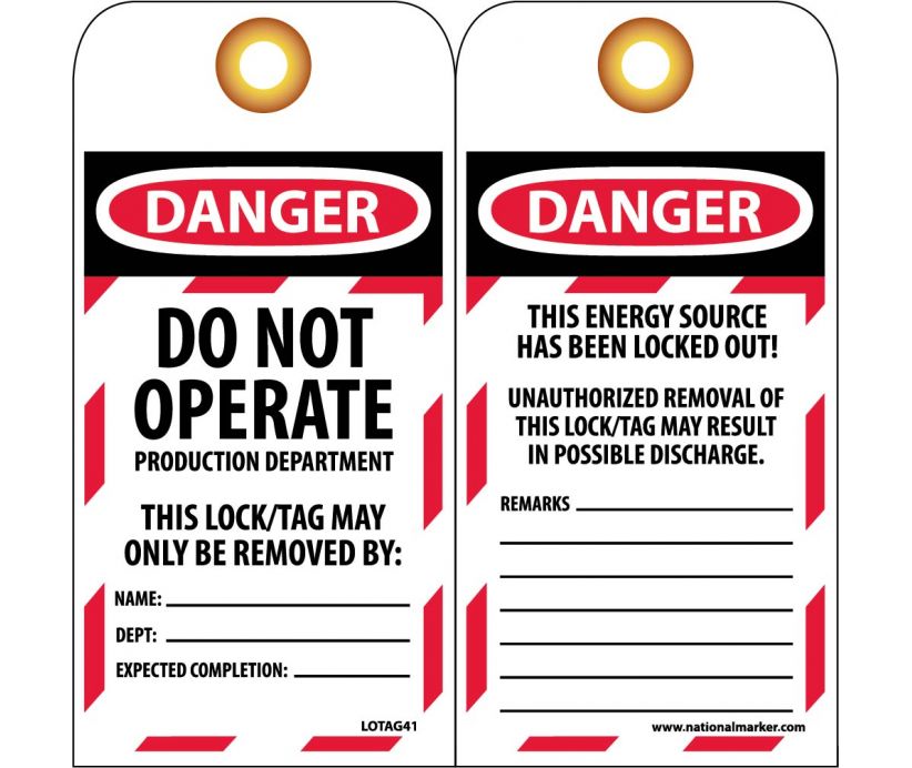 TAGS, DO NOT OPERATE PRODUCTION DEPARTMENT, 6X3, UNRIP VINYL, 10/PK