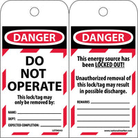 TAGS, LOCKOUT, DANGER DO NOT OPERATE DO NOT OPERATE THIS LOCK/TAG, 6X3, POLYTAG, BOX OF 250