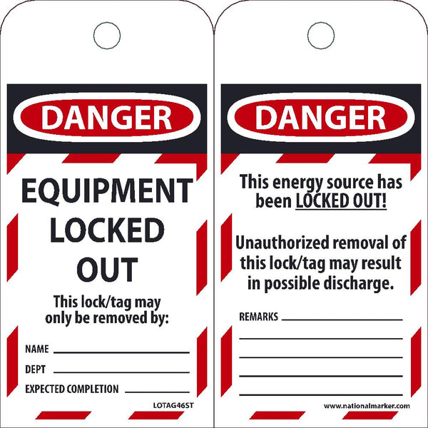 TAGS, EQUIPMENT LOCKED OUT, 6X3, POLYTAG, BOX OF 100, EZ PULL