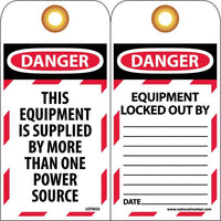 TAGS, LOCKOUT, DANGER THIS EQUIPMENT IS SUPPLIED. . ., 6X3, UNRIP VINYL     GROMMET PACK OF 10