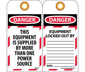 TAGS, LOCKOUT, DANGER THIS EQUIPMENT IS SUPPLIED. . ., 6X3, UNRIP VINYL     GROMMET PACK OF 10
