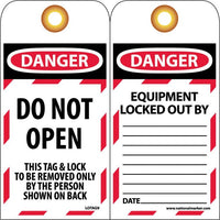 TAGS, DANGER, DO NOT OPEN, 6X3, SYNTHETIC PAPER, 25/PK (HOLE)