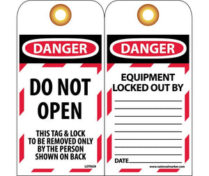 TAGS, DANGER, DO NOT OPEN, 6X3, SYNTHETIC PAPER, 25/PK (HOLE)