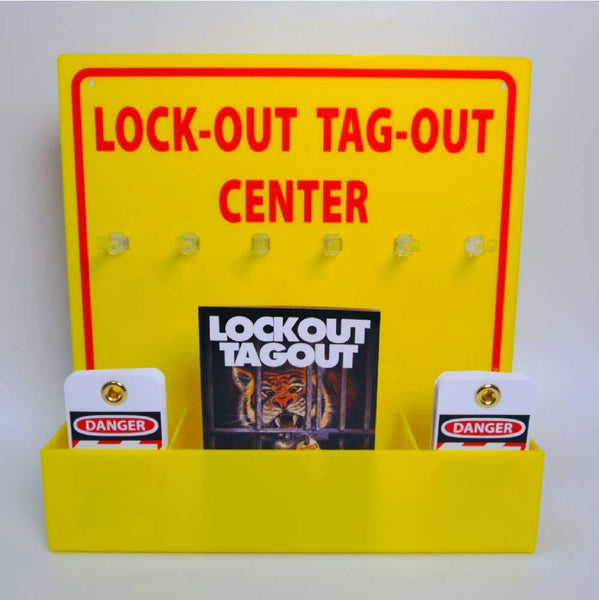 LOCK-OUT TAG-OUT CENTER WITH 1 PACK OF LOTAG 1 AND 1 HANDBOOK, 16 X 16,  YELLOW ACRYLIC