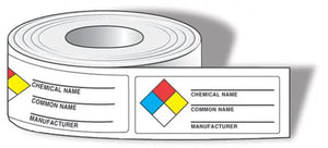 Haz-Com Label, NFPA Diamond Identifier Roll Label, Common Chemical Identifier, 1.5" x 3.875", Adhesive Poly, 500/RL