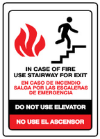 In Case Of Fire Use Stairway For Exit Do Not Use Elevators Bilingual Signs | M-0768