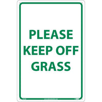 PLEASE KEEP OFF GRASS, GREEN ON WHITE, 18X12, .040 ALUM