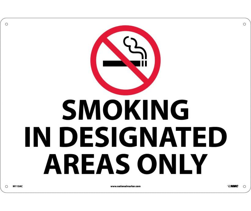 SMOKING IN DESIGNATED AREAS ONLY, GRAPHIC, 14X20, .040 ALUM