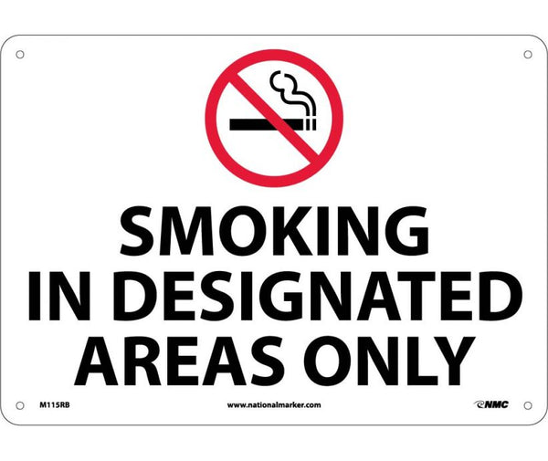 SMOKING IN DESIGNATED AREAS ONLY, GRAPHIC, 10X14, RIGID PLASTIC