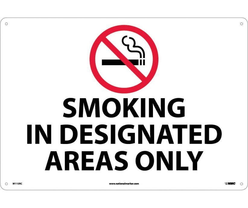 SMOKING IN DESIGNATED AREAS ONLY, GRAPHIC, 14X20, RIGID PLASTIC