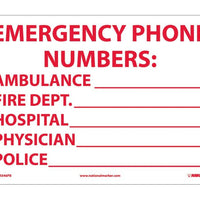 EMERGENCY PHONE NUMBERS AMBULANCE,FIRE.., 10X14, PS VINYL