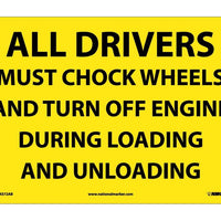 ALL DRIVERS MUST CHOCK WHEELS AND TURN OFF. . ., 10X14, .040 ALUM