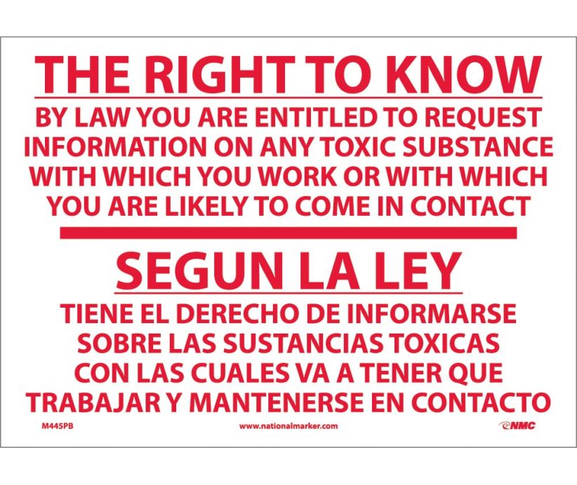 THE RIGHT TO KNOW.. SEGUN LA LEY. . . (BILINGUAL), 10X14, RIGID PLASTIC