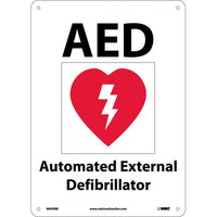 AED AUTOMATED EXTERNAL DEFIBRILLATOR (WITH GRAPHIC), 10X14, RIGID PLASTIC