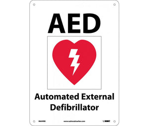 AED AUTOMATED EXTERNAL DEFIBRILLATOR (WITH GRAPHIC), 10X14, RIGID PLASTIC