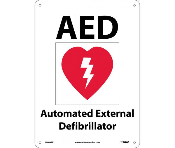 AED AUTOMATED EXTERNAL DEFIBRILLATOR (WITH GRAPHIC), 10X14, RIGID PLASTIC