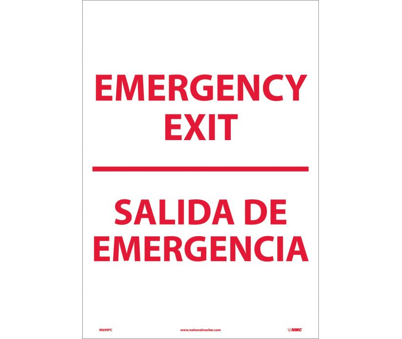 EMERGENCY EXIT BILINGUAL, 20X14, RIGID PLASTIC