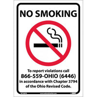 NO SMOKING (GRAPHIC) TO REPORT VIOLATIONS CALL 866-559-OHIO (6446) IN ACCORDANCE WITH CHAPTER 3794 OF THE OHIO REVISED CODE, 14X10, PS VINYL