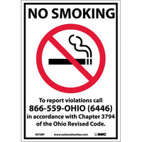 NO SMOKING (GRAPHIC) TO REPORT VIOLATIONS CALL 866-559-OHIO (6446) IN ACCORDANCE WITH CHAPTER 3794 OF THE OHIO REVISED CODE,       10 X7, PS VINYL