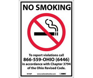 NO SMOKING (GRAPHIC) TO REPORT VIOLATIONS CALL 866-559-OHIO (6446) IN ACCORDANCE WITH CHAPTER 3794 OF THE OHIO REVISED CODE,       10 X7, PS VINYL