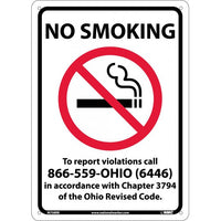 NO SMOKING (GRAPHIC) TO REPORT VIOLATIONS CALL 866-559-OHIO (6446) IN ACCORDANCE WITH CHAPTER 3794 OF THE OHIO REVISED CODE, 14X10, RIGID PLASTIC