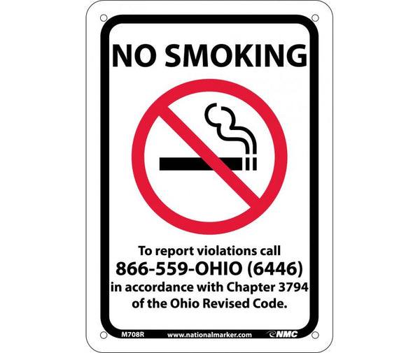 NO SMOKING (GRAPHIC) TO REPORT VIOLATIONS CALL 866-559-OHIO (6446) IN ACCORDANCE WITH CHAPTER 3794 OF THE OHIO REVISED CODE, 10X7, RIGID PLASTIC