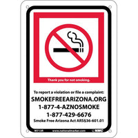 ARIZONA NO SMOKING, 7X10, RIGID