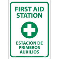 FIRST AID STATION (GRAPHIC), BILINGUAL, 14X10, RIGID PLASTIC