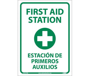 FIRST AID STATION (GRAPHIC), BILINGUAL, 14X10, RIGID PLASTIC
