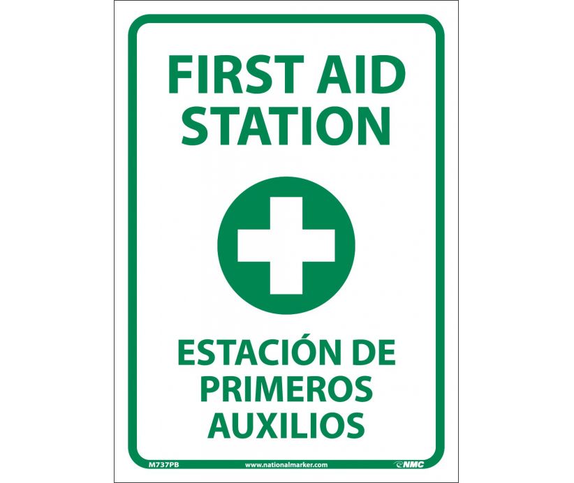 FIRST AID STATION (GRAPHIC), BILINGUAL, 14X10, .040 ALUM