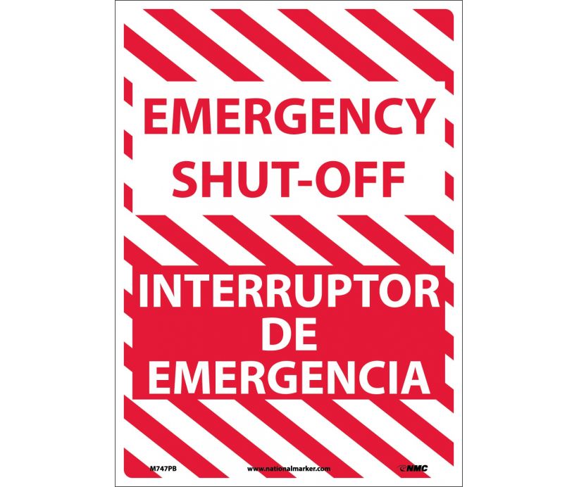 EMERGENCY SHUT-OFF, BILINGUAL, 14X10, RIGID PLASTIC