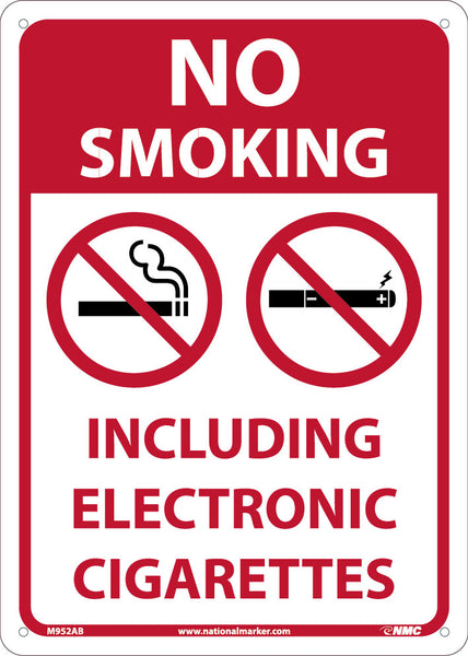 NO SMOKING, INCLUDING ELECTRONIC CIGARETTES, 14X10, ALUMINUM .040