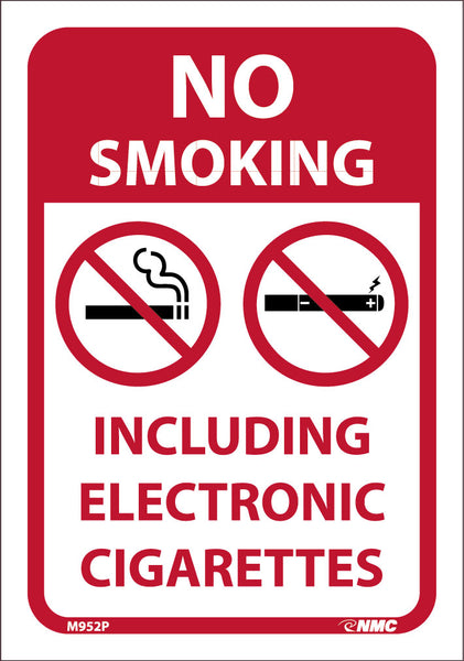 NO SMOKING, INCLUDING ELECTRONIC CIGARETTES, 10X7, PRESSURE SENSITIVE VINYL