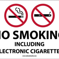 NO SMOKING INCLUDING ELECTRONIC CIGARETTES, 10X14, .040 ALUMINUM