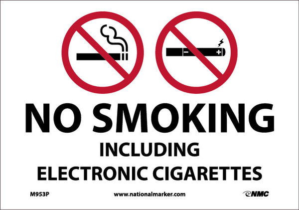 NO SMOKING INCLUDING ELECTRONIC CIGARETTES, 7X10, PRESSURE SENSITIVE VINYL