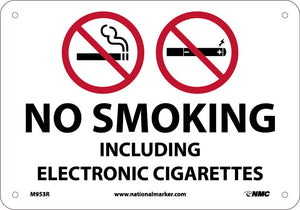 NO SMOKING INCLUDING ELECTRONIC CIGARETTES, 7X10, .050 RIGID PLASTIC