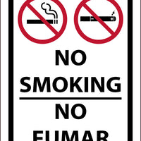 NO SMOKING, NO FUMAR SIGN,10X7, PRESSURE SENSITIVE VINYL