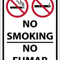 NO SMOKING, NO FUMAR SIGN, 14X10,  RIDIG PLASTIC