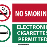 NO SMOKING, GRAPHIC SLASH, ELECTRONIC CIGARETTES PERMITTED, GRAPHIC SLASH 10X14, PRESSURE SENSITIVE VINYL