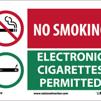 NO SMOKING, GRAPHIC SLASH, ELECTRONIC CIGARETTES PERMITTED, GRAPHIC SLASH 7X10, PRESSURE SENSITIVE VINYL