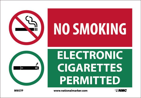NO SMOKING, GRAPHIC SLASH, ELECTRONIC CIGARETTES PERMITTED, GRAPHIC SLASH 7X10, PRESSURE SENSITIVE VINYL
