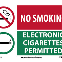 NO SMOKING, GRAPHIC SLASH, ELECTRONIC CIGARETTES PERMITTED, GRAPHIC SLASH 7X10,  RIDIG PLASTIC