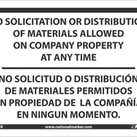 SIGN, BILINGUAL, 7 X 10 RIGID PLASTIC .050, NO SOLICITATION OR DISTRIBUTION