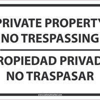 SIGN, BILINGUAL, 10 X 14 PRESSURE SENSITIVE VINYL .0045, PRIVATE PROPERTY NO TRESPASSING